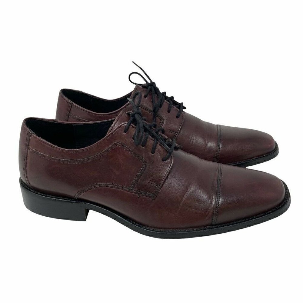 Johnston & Murphy Mens Oxford Dress Shoes Red Leather Cap Toe Low Lace Up 9 WIDE